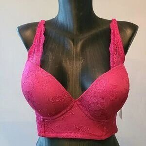 Fuchsia pink Halter Lace detailed Bra